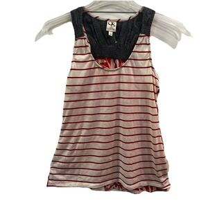 One September OS Top Small Red White Sleeveless Floral Summer Spring Tank Anthro